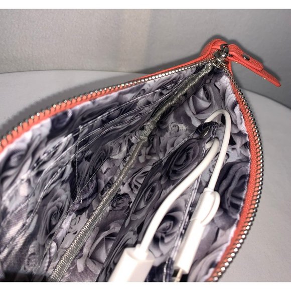 Adrienne Vittadini Charging Wallet Wristlet Pouch RFID Protection Coral Silver - Picture 7 of 11